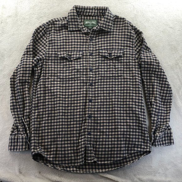 American Eagle Mens Shirt LT Brown Checkered Flannel Button Up Casual - Picture 9 of 10